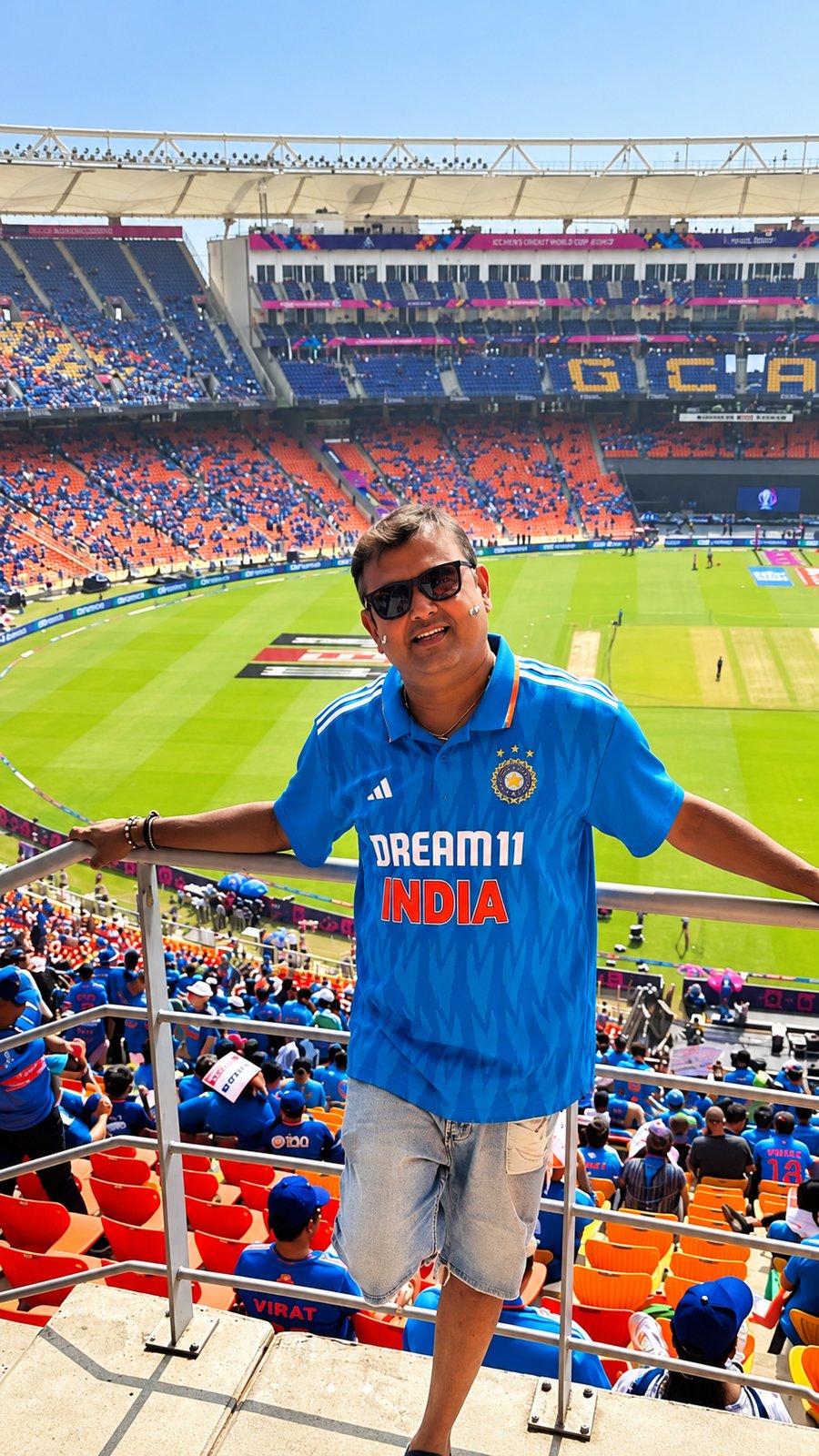 Sathish at a cricket stadium